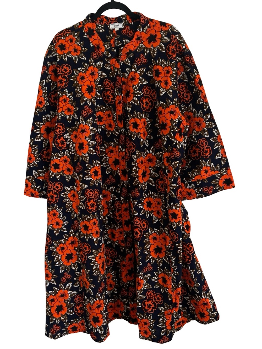 Zuri Kenya Orange Navy Blue Tra La La Floral Dress 3X